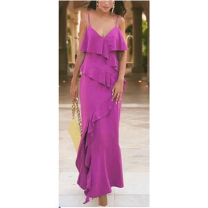 ZARA Purple Ruffled Slip Dress Sz L